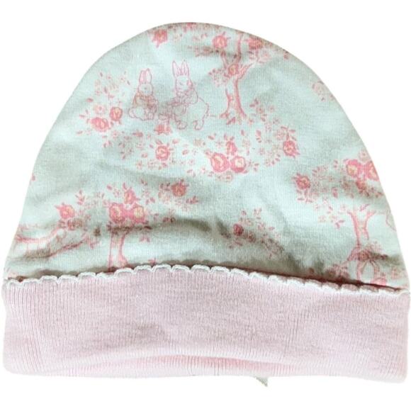 Bunny Rabbit Pink Vintage Rose Toile Newborn Baby Hat - Picture 2 of 2